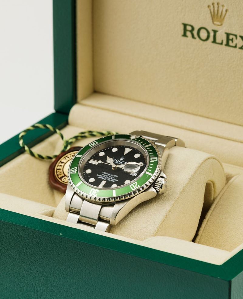 ROLEX - Submariner 16610LV Ghiera Verde, 50° anniversario acciaio, 2005.  Con scatola senza garanzia - Asta Orologi da Polso e da Tasca - Cambi Casa  d'Aste