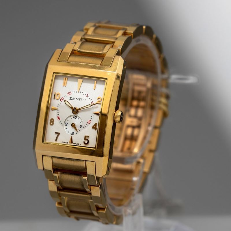 ZENITH - Port Royal rettangolare d'oro 18k al quarzo. Accompagnato da  scatola e garanzia - Asta Orologi da Polso e da Tasca - Cambi Casa d'Aste