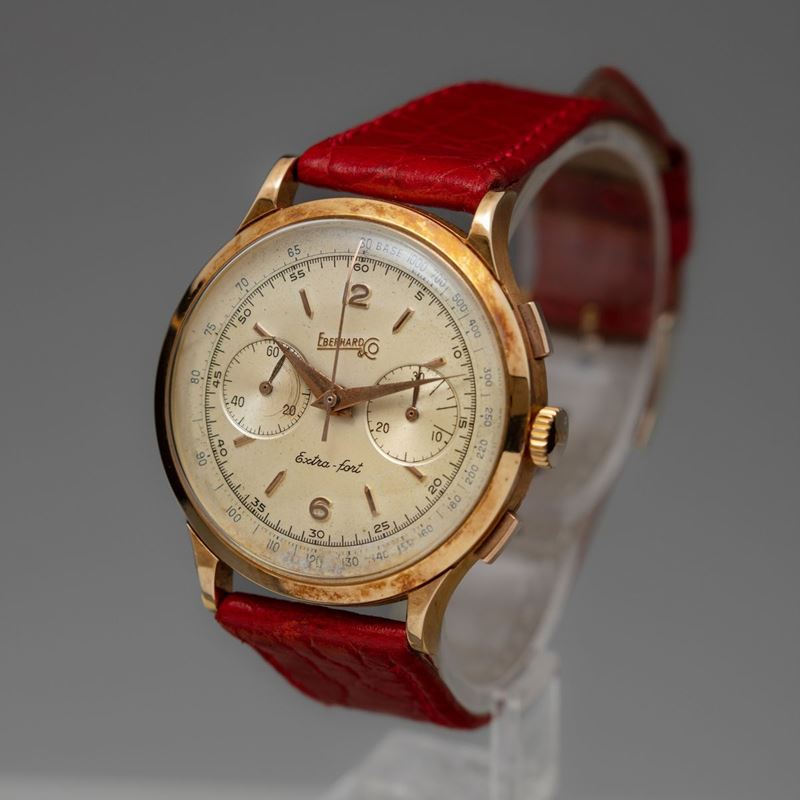 EBERHARD - Extrafort ref 14007 cronografo due contatori d'oro 18k con tasti  quadri, carica manuale anni '50 - Asta Orologi da Polso e da Tasca - Cambi  Casa d'Aste