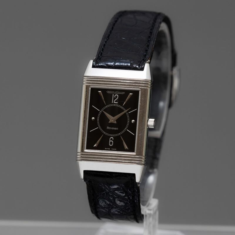 JAEGER LE COULTRE - Reverso in oro bianco 18k misura media carica manuale  con incisione sul retro. Accompagnato da astuccio originale - Asta Orologi  da Polso e da Tasca - Cambi Casa d'Aste