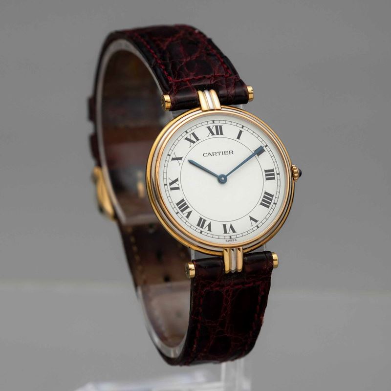 CARTIER - Vendome con cassa tre ori al quarzo, quadrante numeri Romani e  cinturino in pelle - Asta Orologi da Polso e da Tasca - Cambi Casa d'Aste