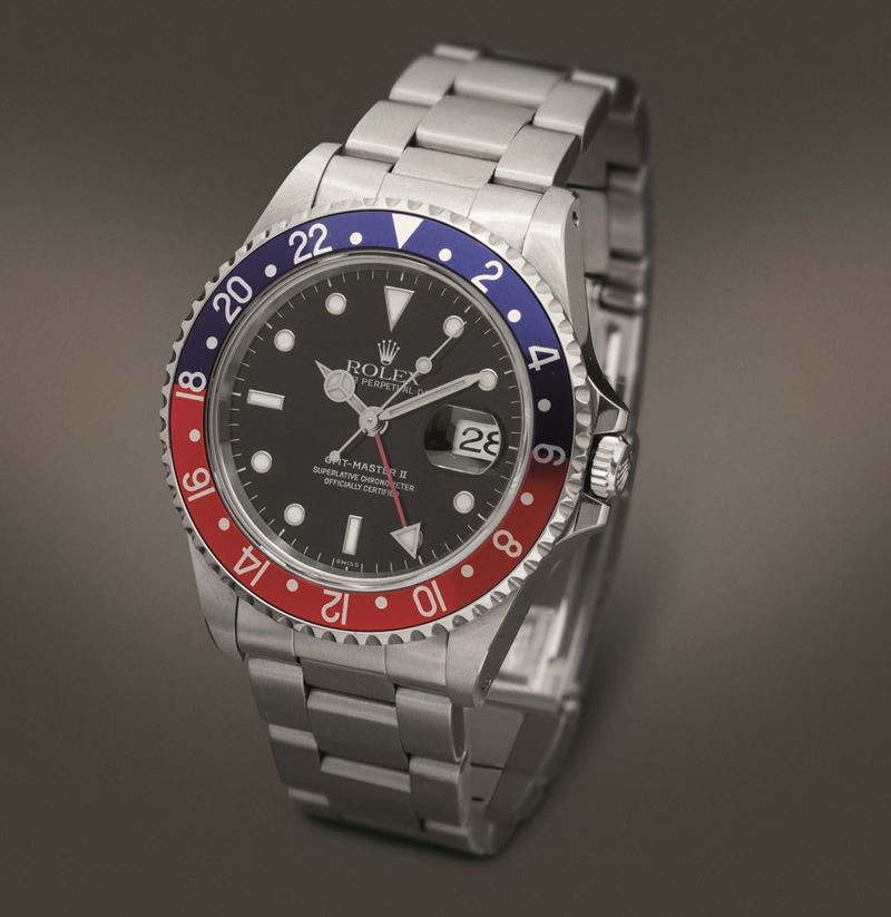 ROLEX - GMT Master II ref 16710 Pepsi in acciaio automatico con datario e  doppio fuso orario,ghiera girevole bicolore e bracciale Oyster e ghiera di  ricambio Coke - Asta Orologi da Polso