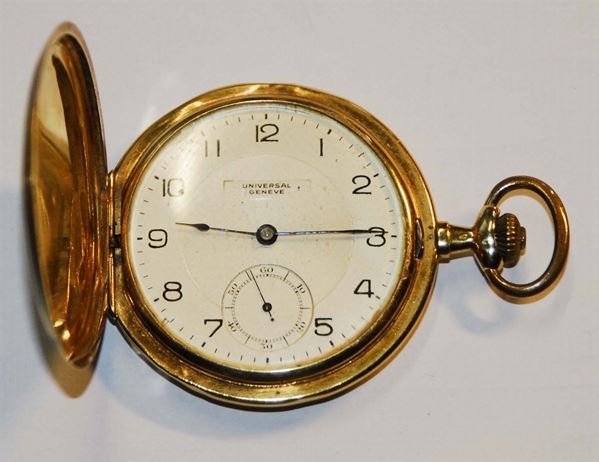 Orologio Universal Watch da tasca Savonette con cassa in oro 18 Kt, 1915 circa