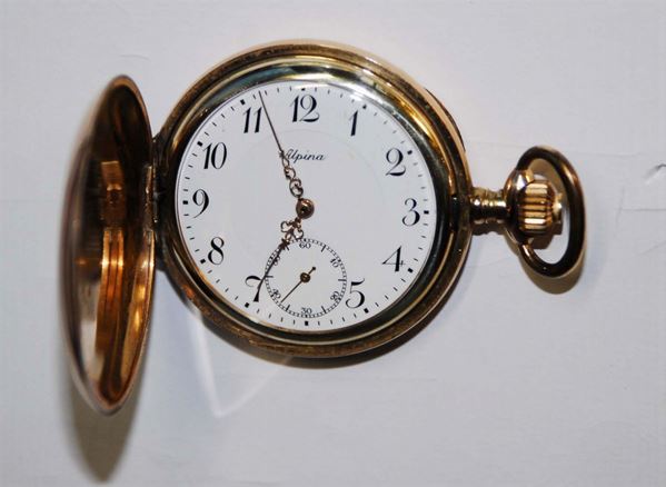 Orologio Alpine da tasca Savonette con cassa laminata in oro, inizio XX secolo