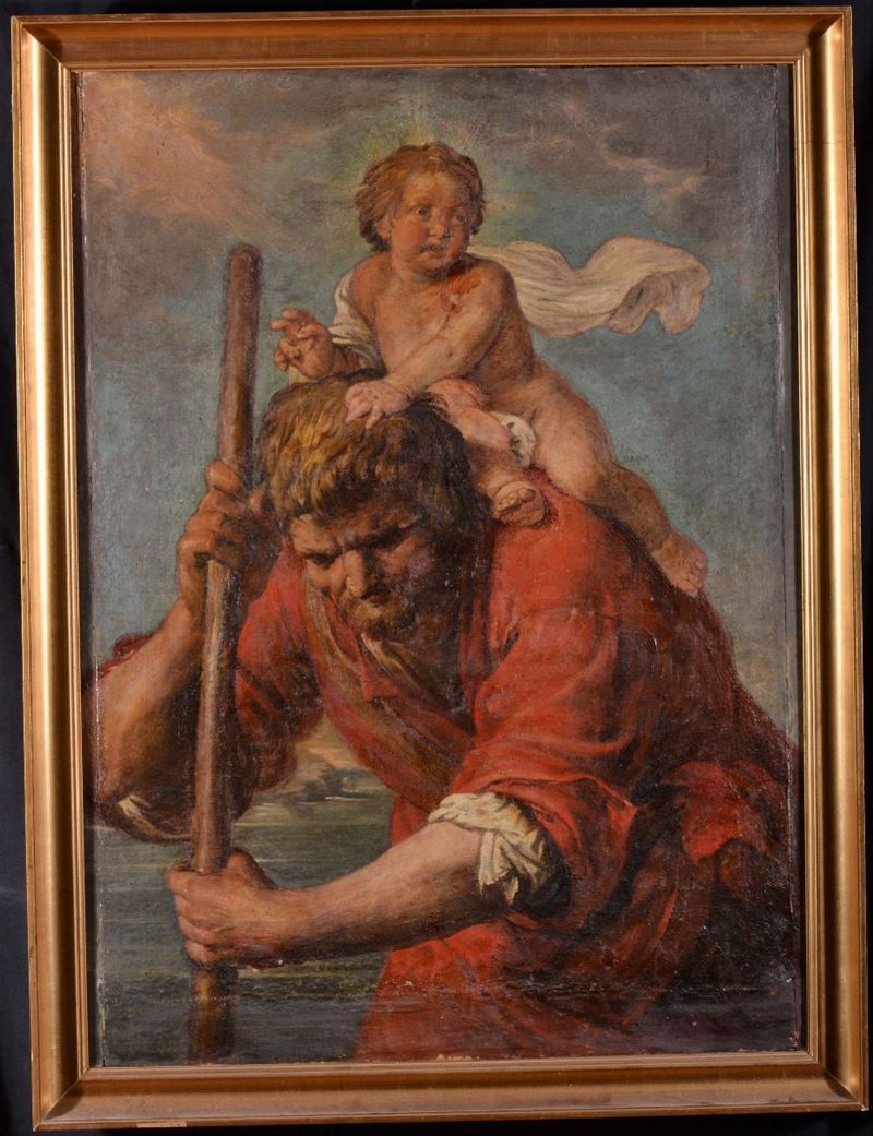 Anonimo del XIX secolo<br>San Cristoforo con Bambin Gesù  - Auction Antique and Old Masters - II - Cambi Casa d'Aste