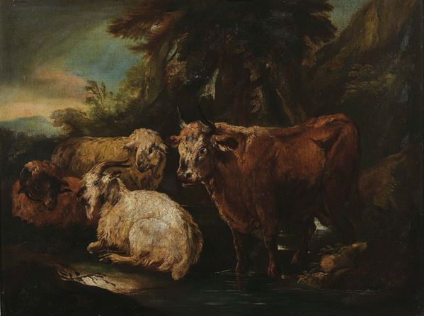 Pittore Anonimo Scena pastorale con mucche