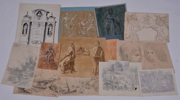 Lotto di quattordici disegni differenti del XIX secolo