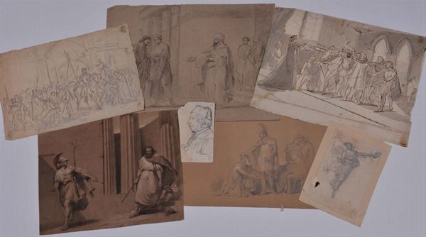Lotto di sette disegni di cui cinque neoclassici