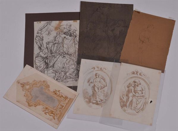 Lotto di sei disegni, tre del XIX secolo e tre del XVIII secolo