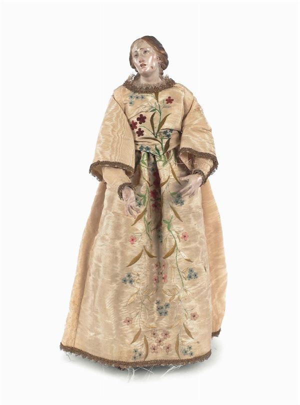 Statuina da presepe raffigurante dama in abito, XVIII secolo