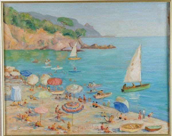 Armando Figallo (1892-1984) Spiaggia con bagnanti, 1952
