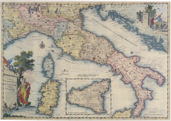Stampa raffigurante carta geografica, Italia 1742