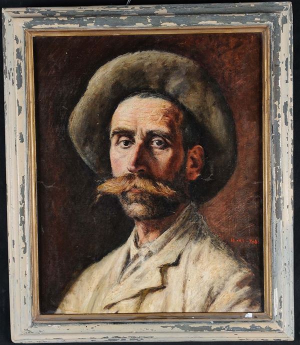 Anonimo del XIX secolo Ritratto di uomo con baffi e cappello
