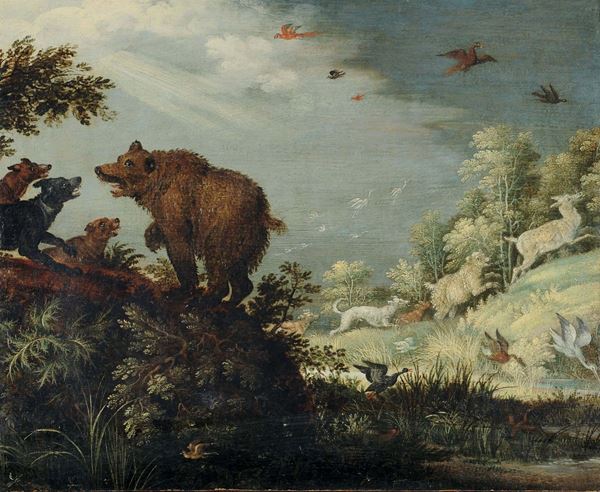 Roelant Savery (1576/78-1639) Paesaggio con orso