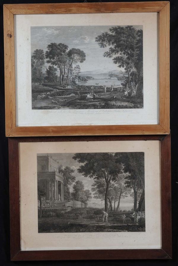 Coppia di stampe di Pietro Parboni con paesaggi