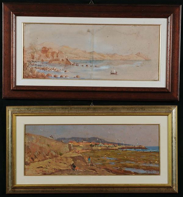 Due dipinti orizzontali con vedute costiere
