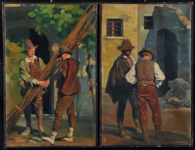 Matteo Aicardi (1891-1985)<br>Giovani al lavoro  - Auction 19th and 20th Century Paintings - Cambi Casa d'Aste