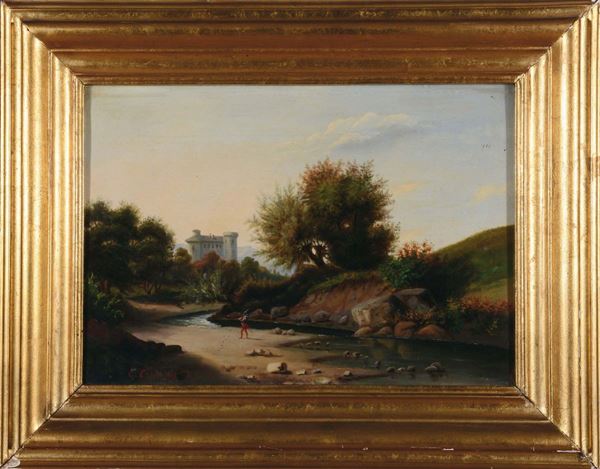 Clemente Crova di Vaglio (1850-1921) Paesaggio con castello, 1869