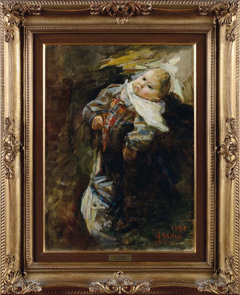 Alessandro Milesi (Venezia 1856-1945)<br>Bambino in fasce, 1897  - Auction 19th and 20th Century Paintings - Cambi Casa d'Aste