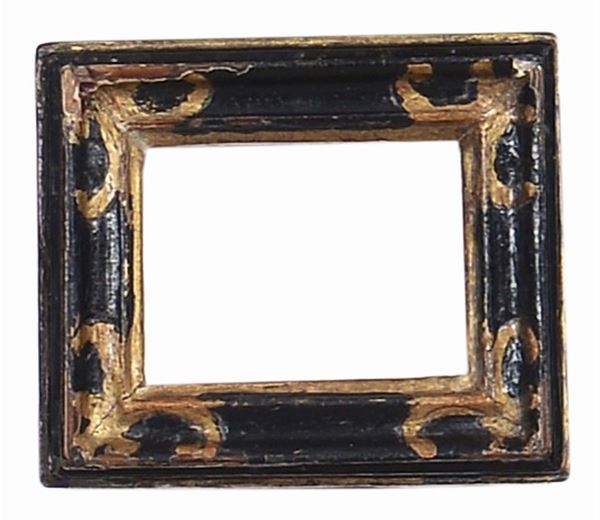 Piccola cornice da miniatura nera e oro, XVIII secolo
