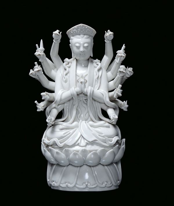 A Blanc de Chine porcelain divinity, China, Dehua, 19th century, marked