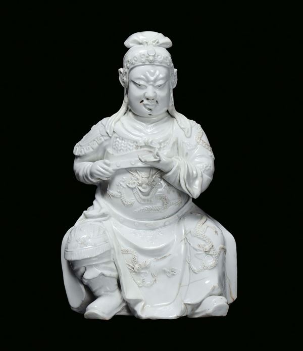 Guandi in porcellana Blanc de Chine, Cina, Dinastia Ming, Periodo Wanli ( 1573-1620)