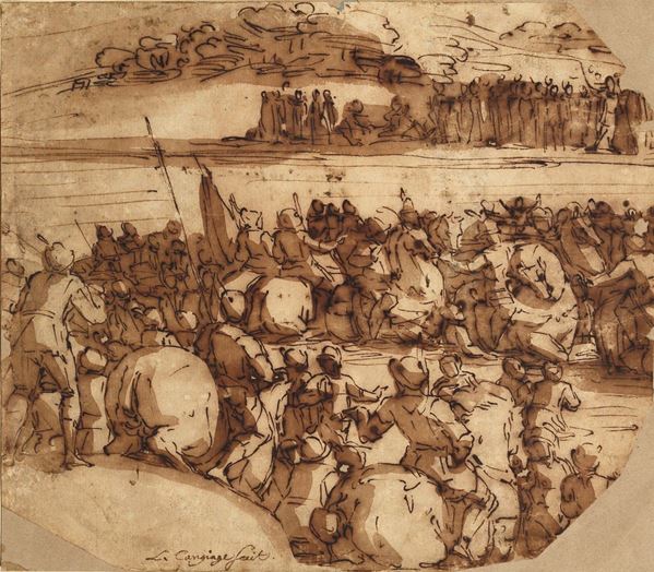 Luca Cambiaso (Moneglia 1527 - San Lorenzo de El Escorial 1585) Battaglia con cavalieri