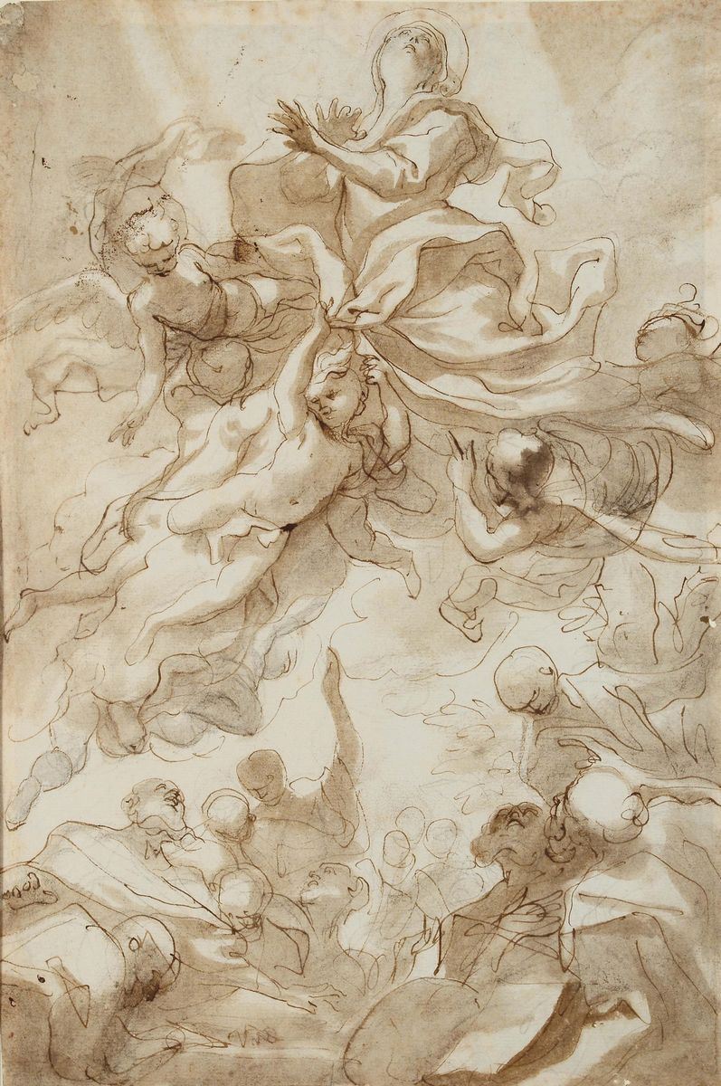 Domenico Piola (Genova 1627-1703)<br>Assunzione della Vergine  - Auction Fine Drawings - I - Cambi Casa d'Aste