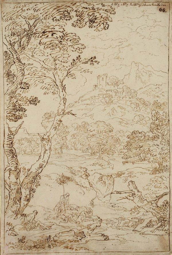 Carlo Antonio Tavella (Milano 1668 - Genova 1738) Paesaggio con figure