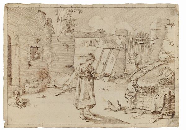 Sinibaldo Scorza (Voltaggio 1589 - Genova 1631) Figure e animali nell'aia