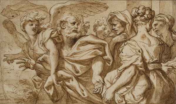 Domenico Piola (Genova 1627 - 1703) Gruppo di figure con angelo