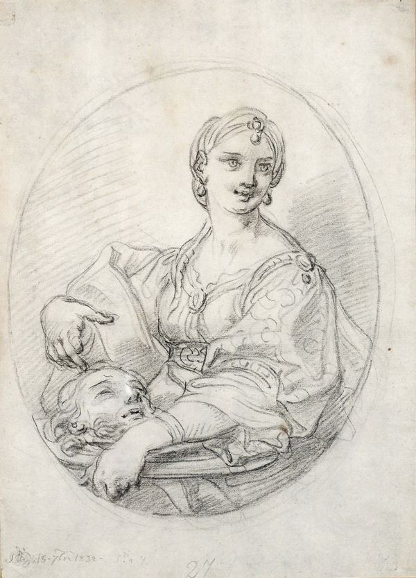 Paolo Gerolamo Piola (Genova 1666 - 1724) Recto: Salomè con la testa del Battista Verso: Studio per putti e San Giovanni Evangelista
