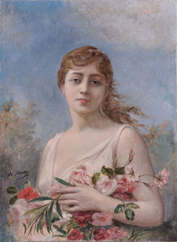 Anonimo del XIX secolo Fanciulla con fiori