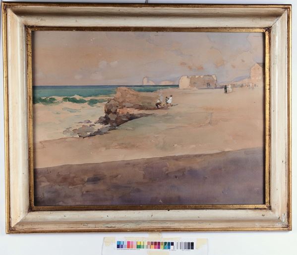 Arturo De Luca (1885-1971) Spiaggia con figure