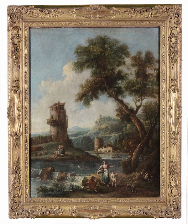 Francesco Zuccarelli (1702-1788), nei modi di Paesaggi con figure e animali