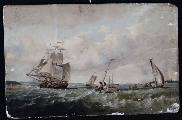 Anonimo del XIX secolo Marina con barche