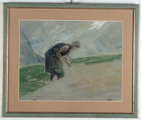 Gino Piccioni (Foligno 1873 - Biella 1941) Paesaggio con contadina