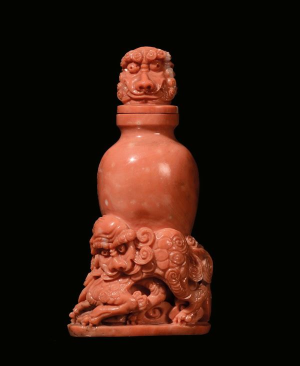 A small coral “imaginary animal” vase, China, early 20th century
