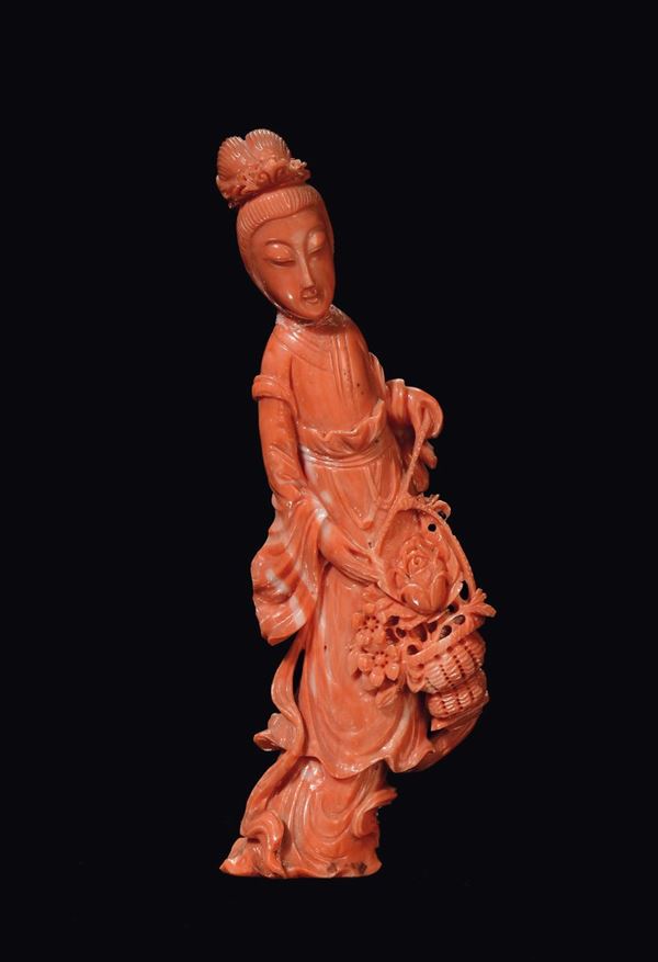 A coral figure of Guanyin, China, early 20th century