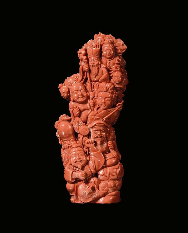 A coral “figures” group, China, early 20th century