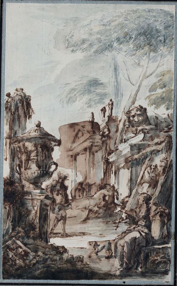 Pietro Fancelli (Bologna 1764 - Pesaro 1850) Rovine classiche con figure