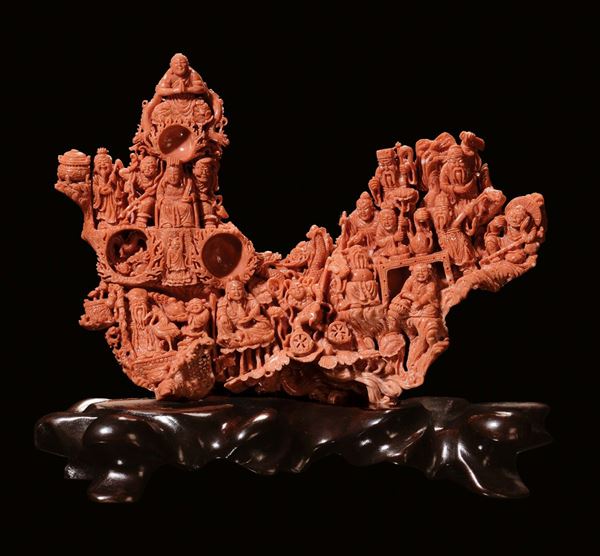 A coral carving with figures, China, early 20th century