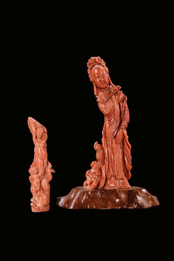 Two coral figures of Guanyin, China, early 20th century