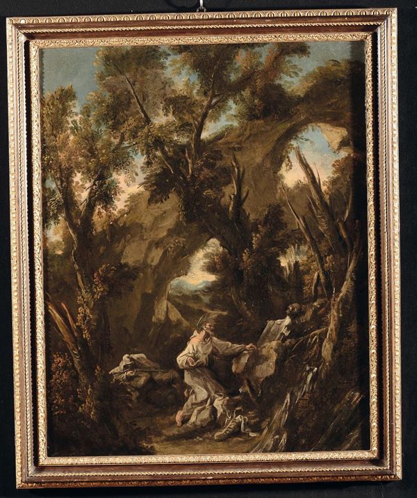 Alessandro Magnasco (Genova 1667-1749) Paesaggio con Santo