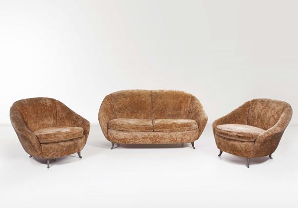 I.S.A. Salotto composto da divano e due poltrone. Prod. I.S.A., Italia, 1950 ca.