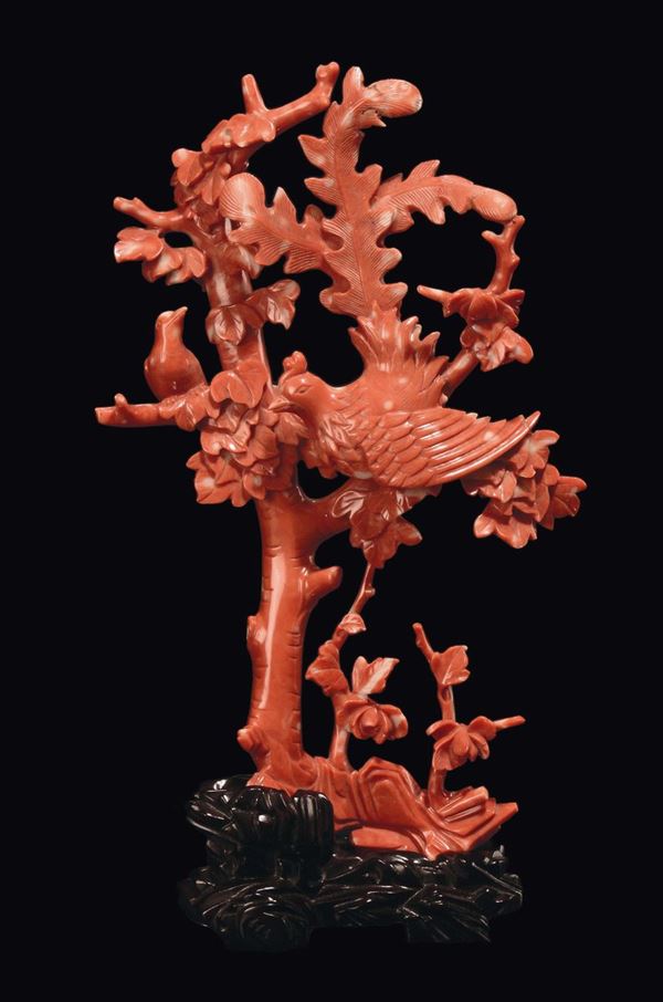 Gruppo in corallo rosso, Cina, Dinastia Qing, fine XIX secolo
