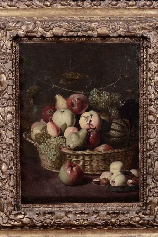 Adriaen Van Utrecht (Anversa 1599-1652), attribuito a Natura Morta con frutta entro un cesto