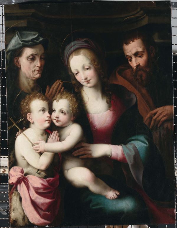 Francesco Brina (Firenze 1540-1586) Sacra Famiglia con Santa Elisabetta e San Giovannino