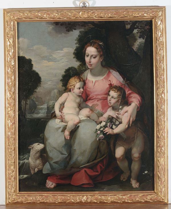 Simone Barabino (Genova 1585 - Milano 1660) Sacra Famiglia con San Giovannino