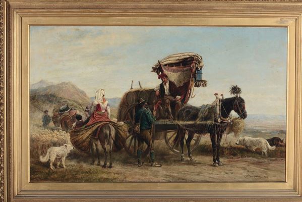 Charles Henry Poingdestre (1825-1905) Contadini con carretto